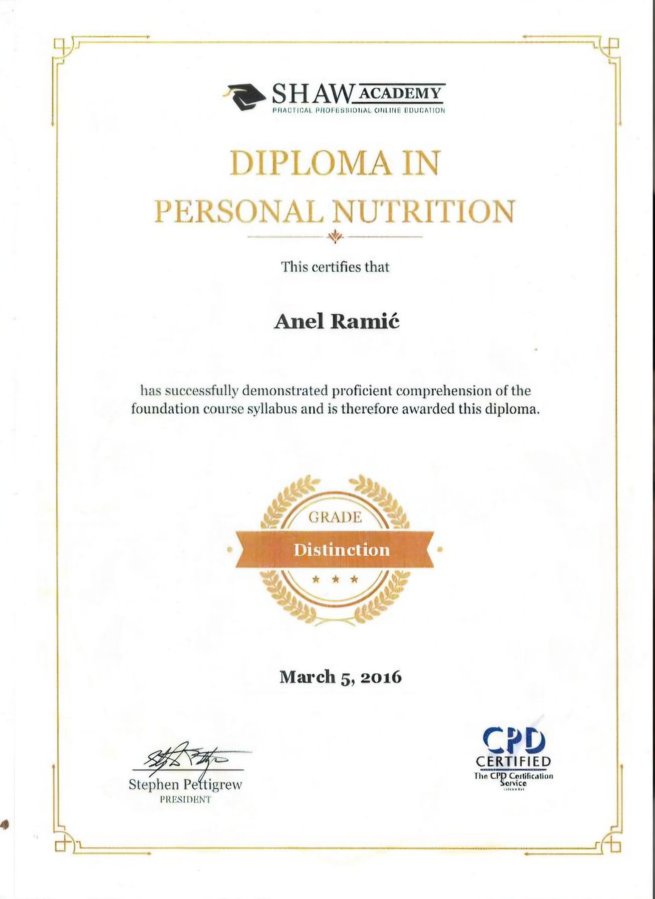 Personal Nutrition Certifikat