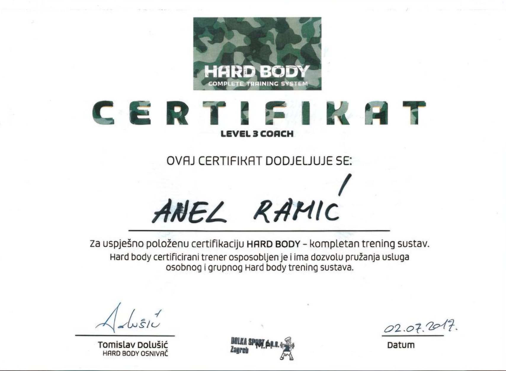 Hard Body Complete Training System Certifikat
