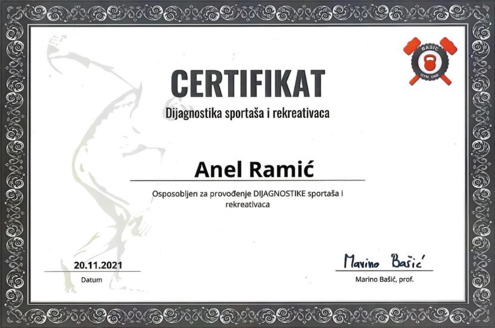 Dijagnostika sportaša i rekreativaca Certifikat